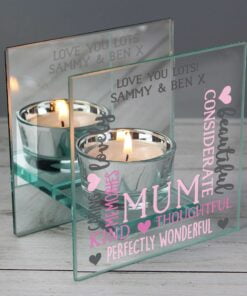 Personalised Mum Mirrored Glass Tea Light Holder