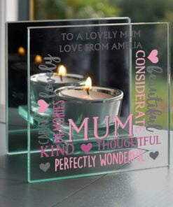 Personalised Mum Mirrored Glass Tea Light Holder