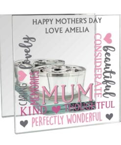 Personalised Mum Mirrored Glass Tea Light Holder