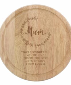 Personalised Mum Round Wooden Chopping Heart
