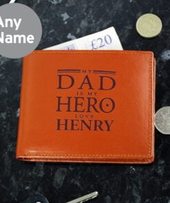 Personalised My Dad is My Hero Tan Leather Wallet