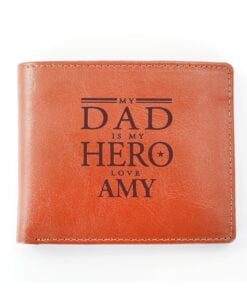 Personalised My Dad is My Hero Tan Leather Wallet