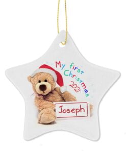 Personalised My First Christmas Teddy Ceramic Star Decoration