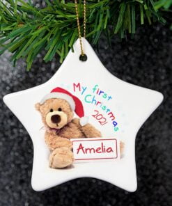 Personalised My First Christmas Teddy Ceramic Star Decoration