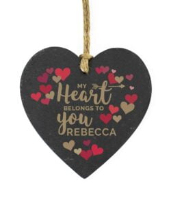 Personalised ‘My Heart Belongs To You’ Confetti Hearts Printed Slate Heart Decoration