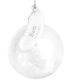 Personalised Name & Date Feather Glass Bauble