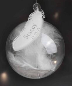 Personalised Name & Date Feather Glass Bauble
