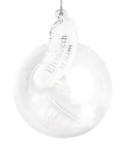 Personalised Name & Date Feather Glass Bauble