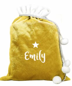 Personalised Name Only Gold Luxury Pom Pom Sack