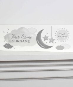 Personalised New Baby Moon & Stars Wooden Block Nursery Sign