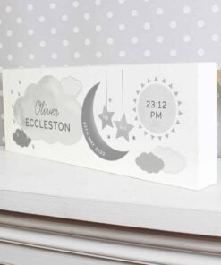 Personalised New Baby Moon & Stars Wooden Block Nursery Sign