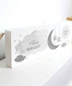 Personalised New Baby Moon & Stars Wooden Block Nursery Sign
