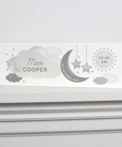 Personalised New Baby Moon & Stars Wooden Block Nursery Sign