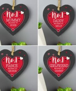 Personalised No.1 Belongs To Printed Slate Heart Decoration
