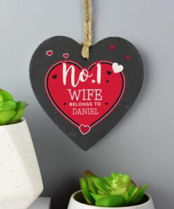 Personalised No.1 Belongs To Printed Slate Heart Decoration