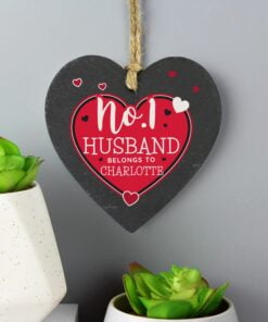 Personalised No.1 Belongs To Printed Slate Heart Decoration