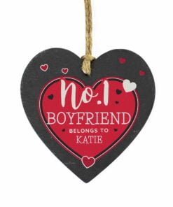 Personalised No.1 Belongs To Printed Slate Heart Decoration