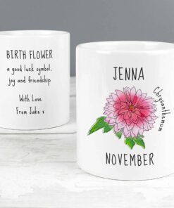 Personalised November Birth Flower – Chrysanthemum Mug
