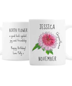 Personalised November Birth Flower – Chrysanthemum Mug