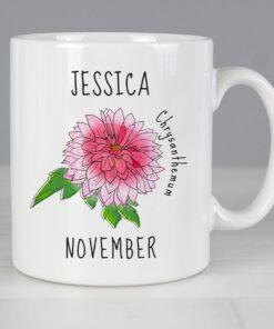 Personalised November Birth Flower – Chrysanthemum Mug