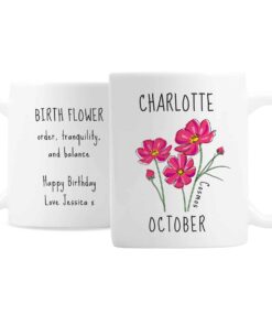 Personalised October Birth Flower – Cosmos Mug