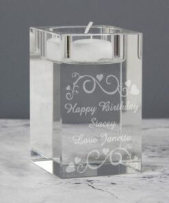 Personalised Ornate Swirl Glass Tea Light Candle Holder