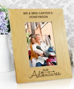 Personalised Our Adventures 4×6 Oak Finish Photo Frame