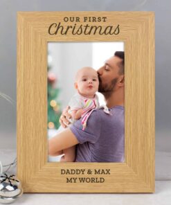 Personalised ‘Our First Christmas’ 4×6 Oak Finish Photo Frame