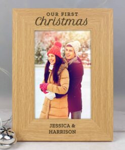 Personalised ‘Our First Christmas’ 4×6 Oak Finish Photo Frame