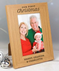 Personalised ‘Our First Christmas’ 4×6 Oak Finish Photo Frame
