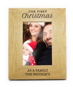 Personalised ‘Our First Christmas’ 4×6 Oak Finish Photo Frame