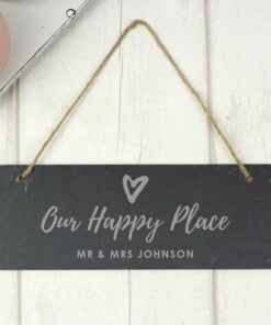 Personalised Our Happy Place Hanging Slate Plaque
