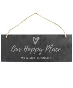 Personalised Our Happy Place Hanging Slate Plaque