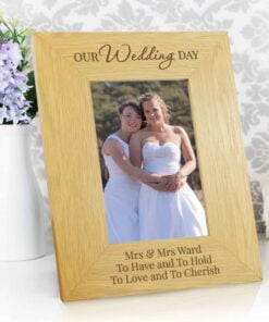 Personalised Our Wedding Day 4×6 Oak Finish Photo Frame