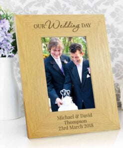Personalised Our Wedding Day 4×6 Oak Finish Photo Frame