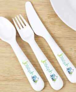 Personalised Patchwork Train 3 Piece Plastic Cutlery Set