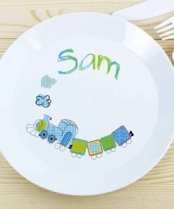 Personalised Patchwork Train Plastic Plate