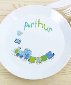 Personalised Patchwork Train Plastic Plate