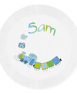 Personalised Patchwork Train Plastic Plate