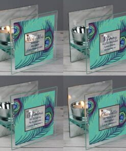 Personalised Peacock Mirrored Glass Tea Light Candle Holder