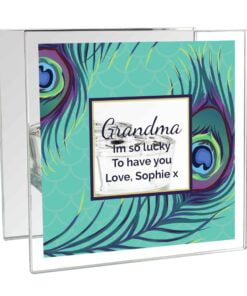 Personalised Peacock Mirrored Glass Tea Light Candle Holder