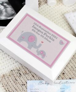 Personalised Pink Baby Elephant White Wooden Keepsake Box