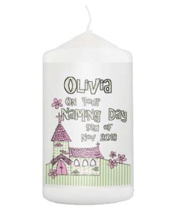 Personalised Pink Church Pillar Candle