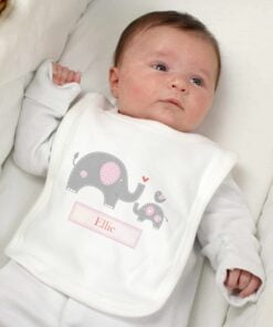 Personalised Pink Elephant 0-3 Months Baby Bib