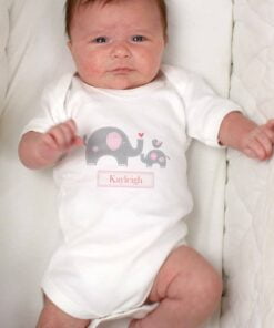 Personalised Pink Elephant 0-3 Months Baby Vest