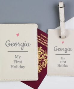 Personalised Pink Heart Cream Passport Holder & Luggage Tag Set