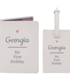 Personalised Pink Heart Cream Passport Holder & Luggage Tag Set
