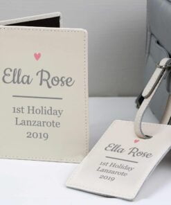 Personalised Pink Heart Cream Passport Holder & Luggage Tag Set