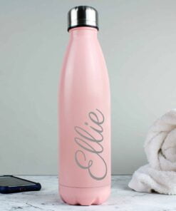 Personalised Pink Metal Insulated Drinks Bottle
