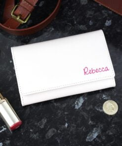 Personalised Pink Name Cream Leather Purse